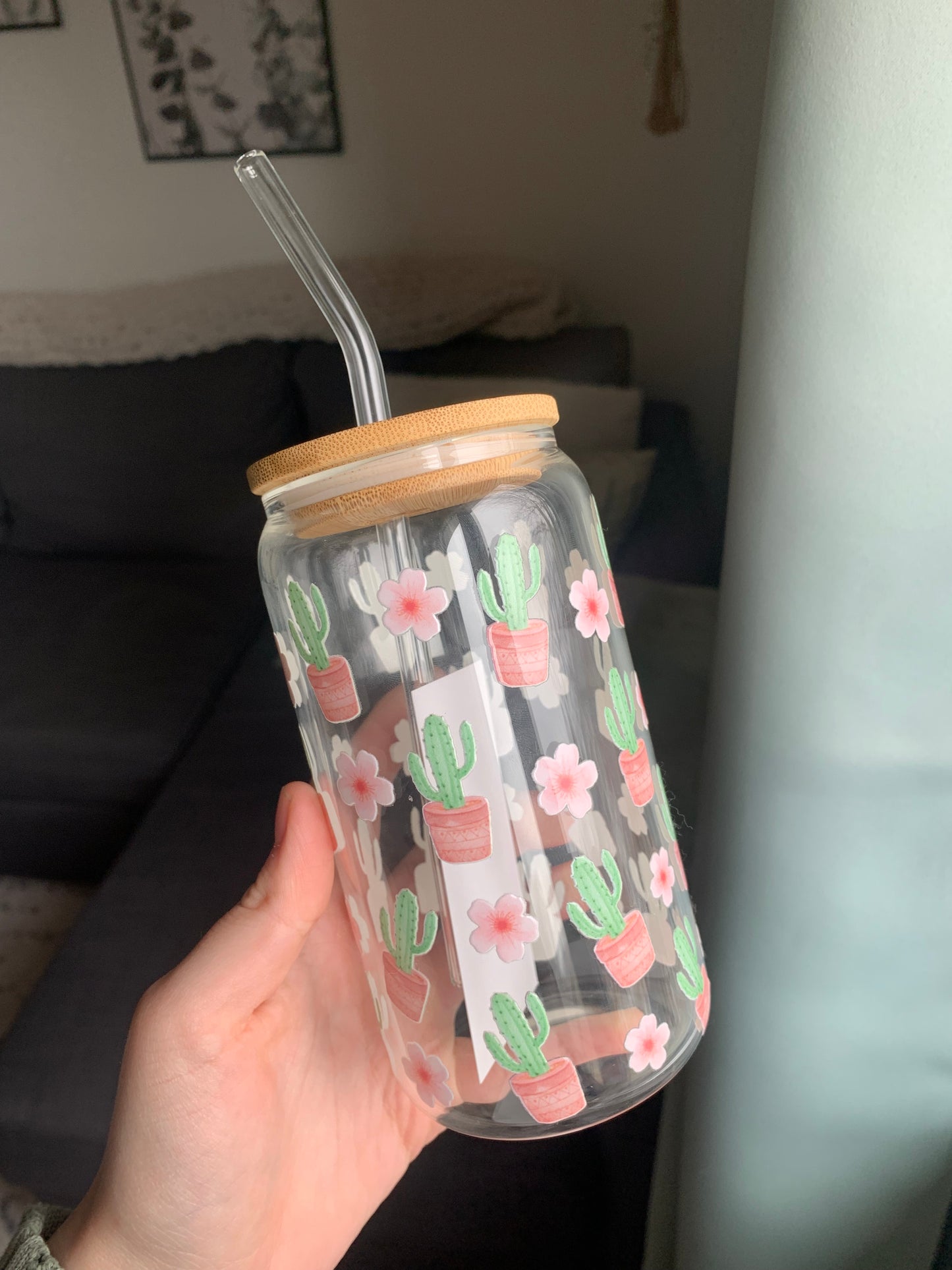 Blooming Cactus, 16oz Glass Tumbler