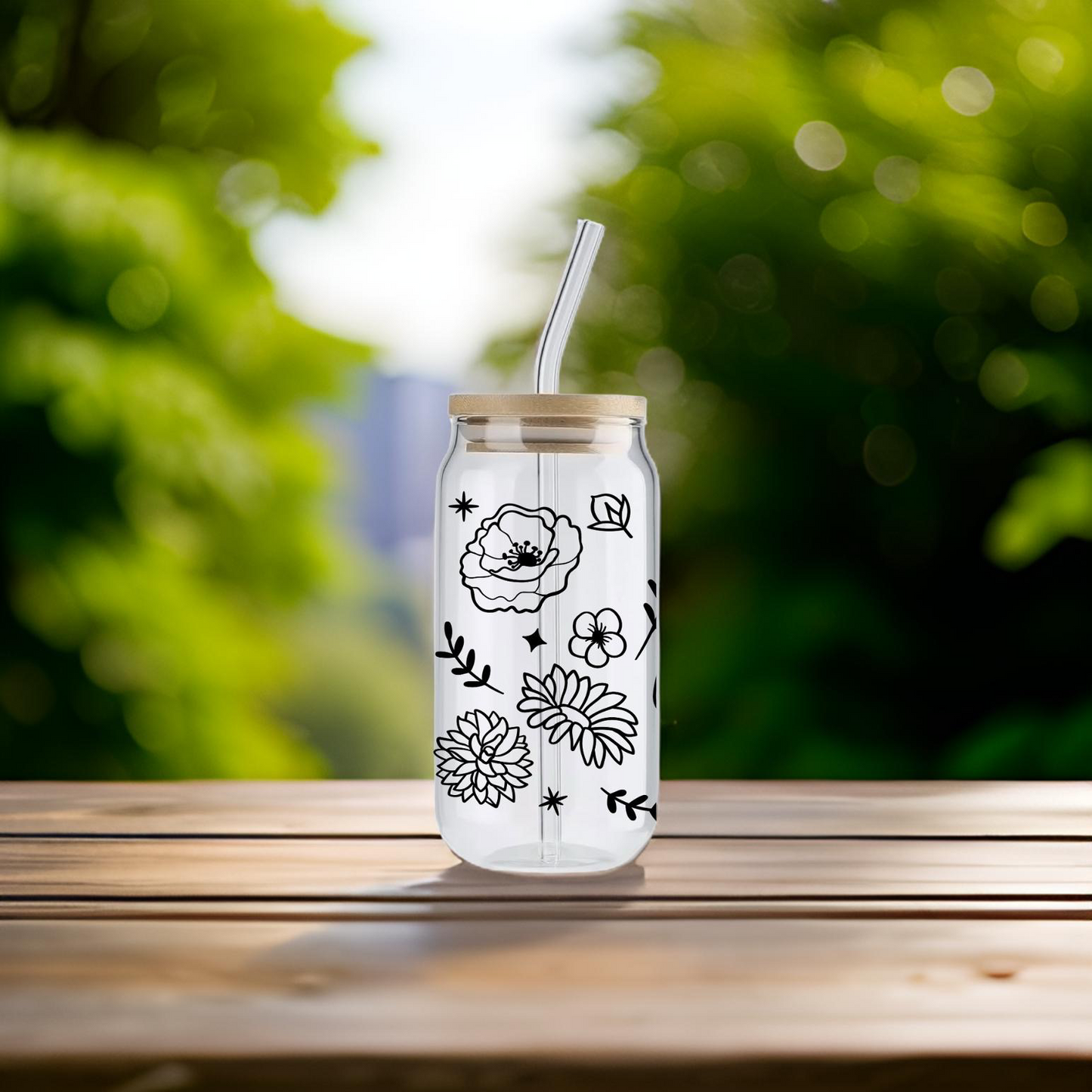 Intricate Flowers, 16oz Glass Tumbler