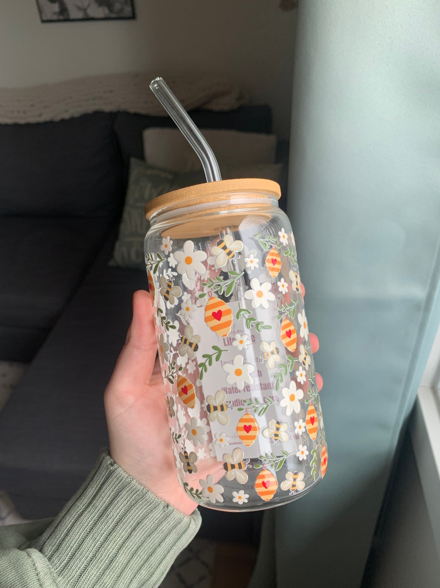 Bees + Blooms, 16oz Glass Tumbler