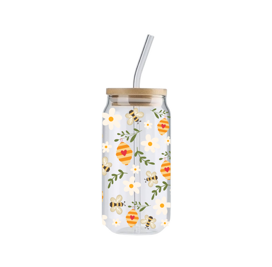 Bees + Blooms, 16oz Glass Tumbler