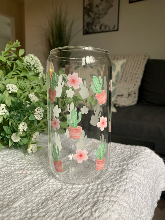 Blooming Cactus Drinking Glass