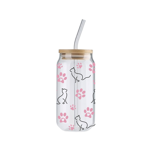 Cats + Paws, 16oz Glass Tumbler