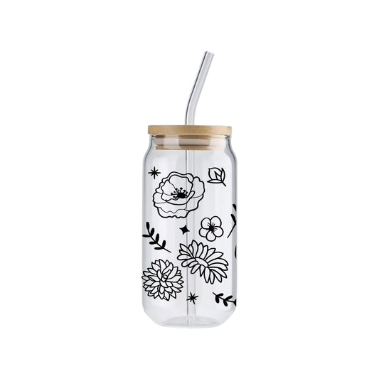 Intricate Flowers, 16oz Glass Tumbler