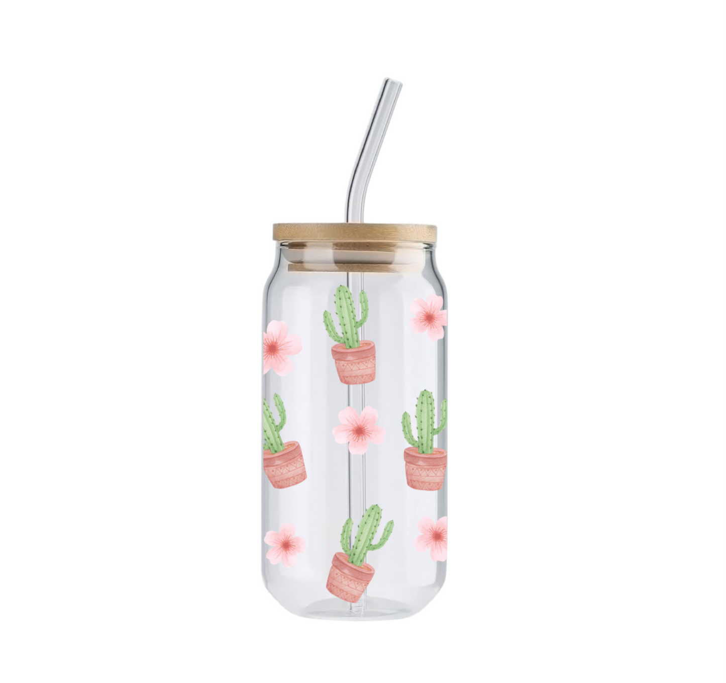 Blooming Cactus, 16oz Glass Tumbler