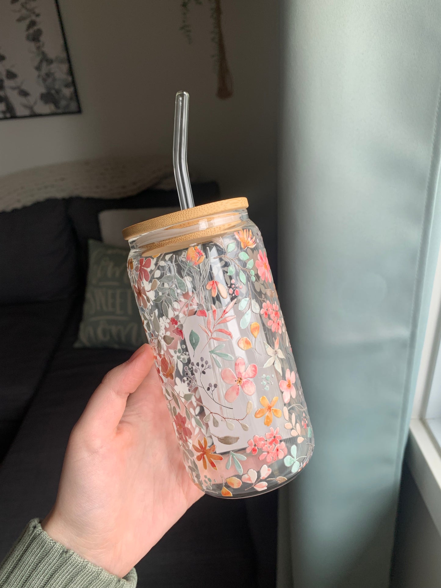 May’s Flowers, 16oz Glass Tumbler