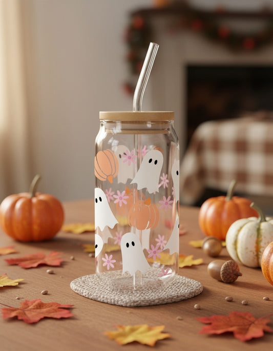 Ghosts And Pumpkins Glass Tumbler