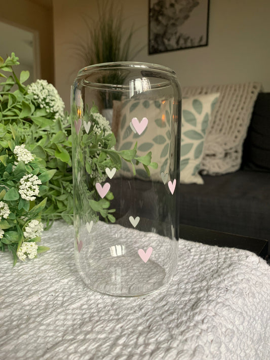 Lovely Hearts Pink Drinking Glass